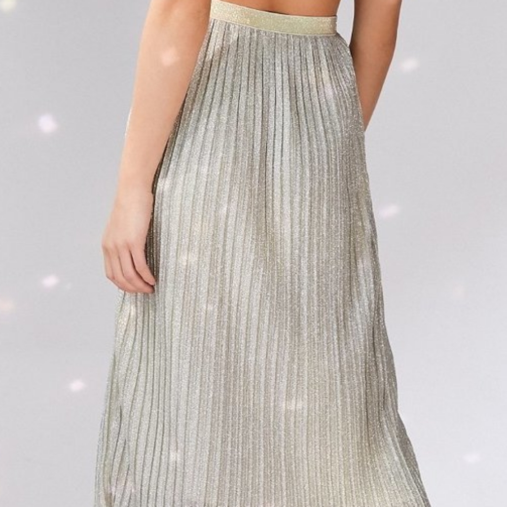Alexis Shimmer Pleat Maxi Skirt in Champaign - Picture 5 of 5